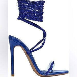 Blue rhinestone lace-up heel bling